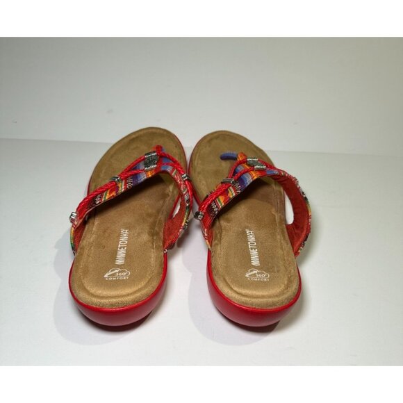 Minnetonka Women’s Silverthorne 360 Sandals Red Frisco Stripe Size 8M - Picture 2 of 7